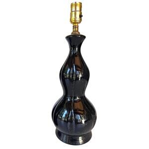 Vintage Black Ceramic Gold Spatter Table Lamp Glossy Mid Century 16.25"
